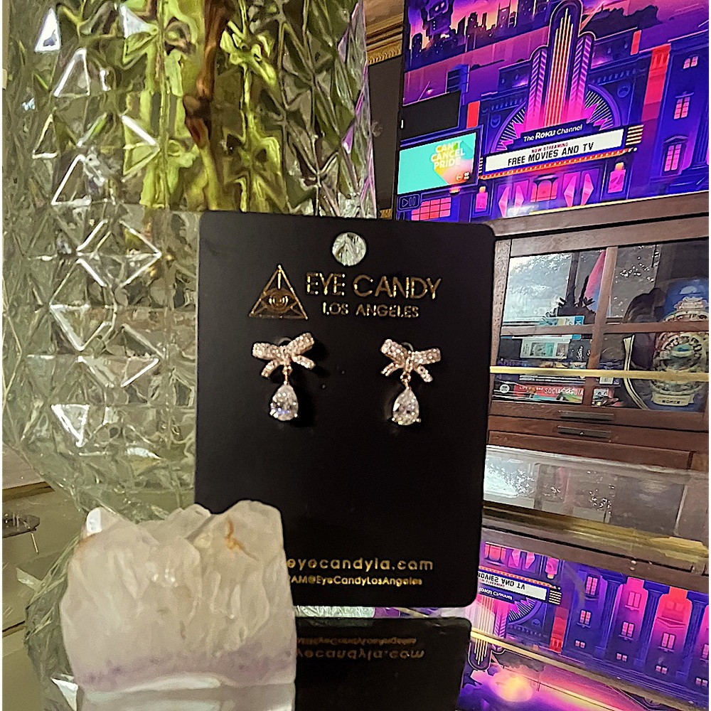 ROSE GOLD BOW TEAR DROP EARRINGS BY EYE CANDY LOS ANGELES